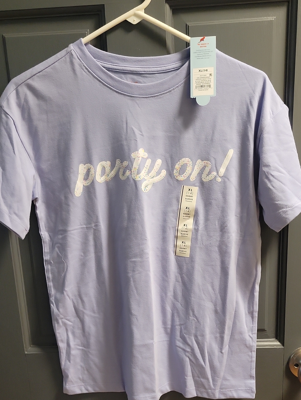New With Tags Cat & Jack Girls Size XL  Lavender 'party on!' Short-Sleeve Tee
